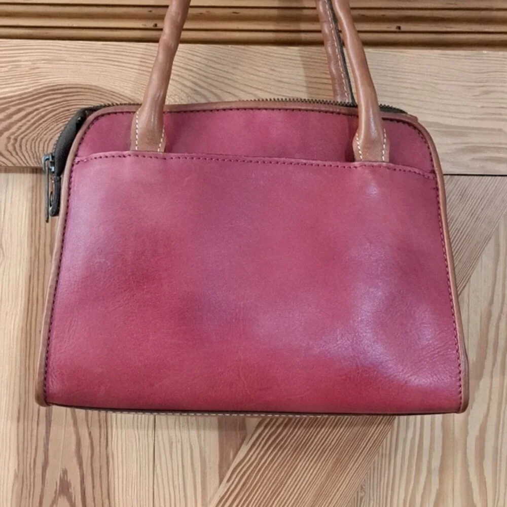 Hand Painted Floral Leather Bag Purse Vintage Zip Top Satchel - Picture 11 of 16